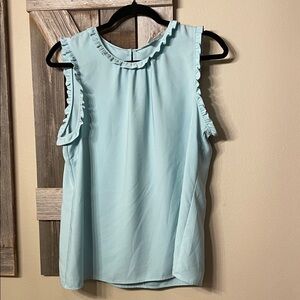 1901 Sky Blue Ruffle Trim Blouse